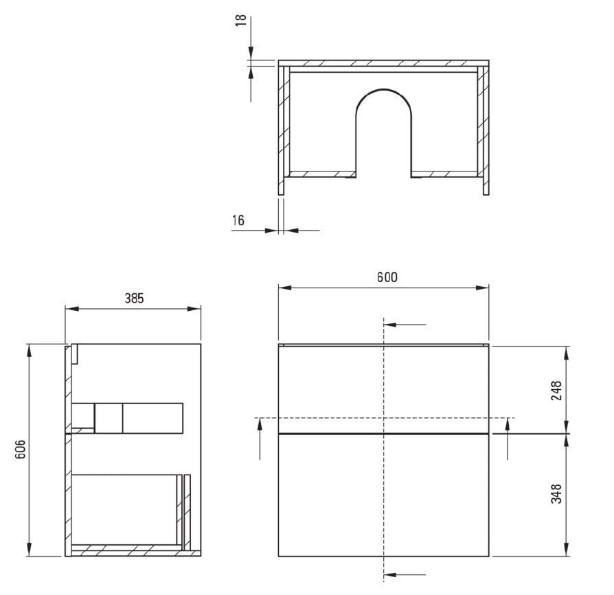 Bathroom Vanity without Countertop 600x600x385