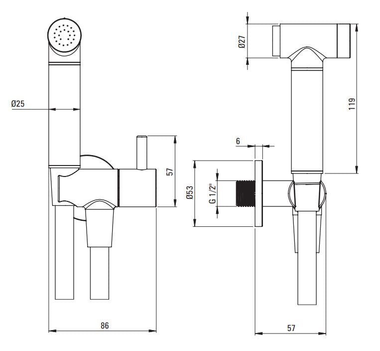 Bidet Set with Fixed Bracket & Angular Connector - Hand Shower Holder - Chrome ANW_051B