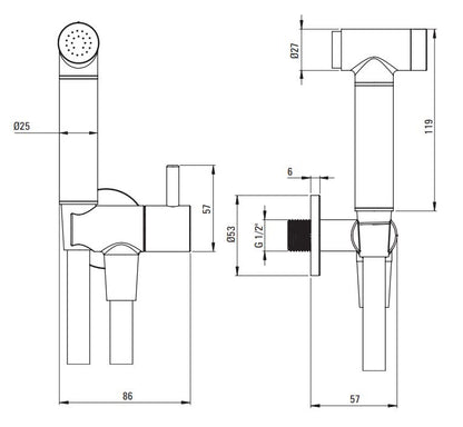 Bidet Set with Fixed Bracket & Angular Connector - Hand Shower Holder - Chrome ANW_051B