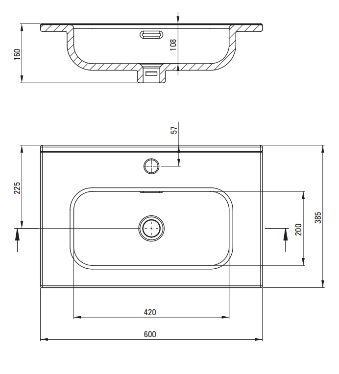 Ceramic Recessed Washbasin 600x385x160 CTU_6U6M