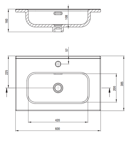 Ceramic Recessed Washbasin 600x385x160 CTU_6U6M
